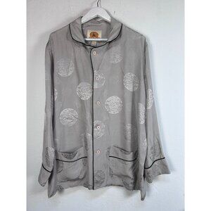 Shanghai Tang Mens Silk Pajama Top Shirt Large Gray Circle Pattern Button Front